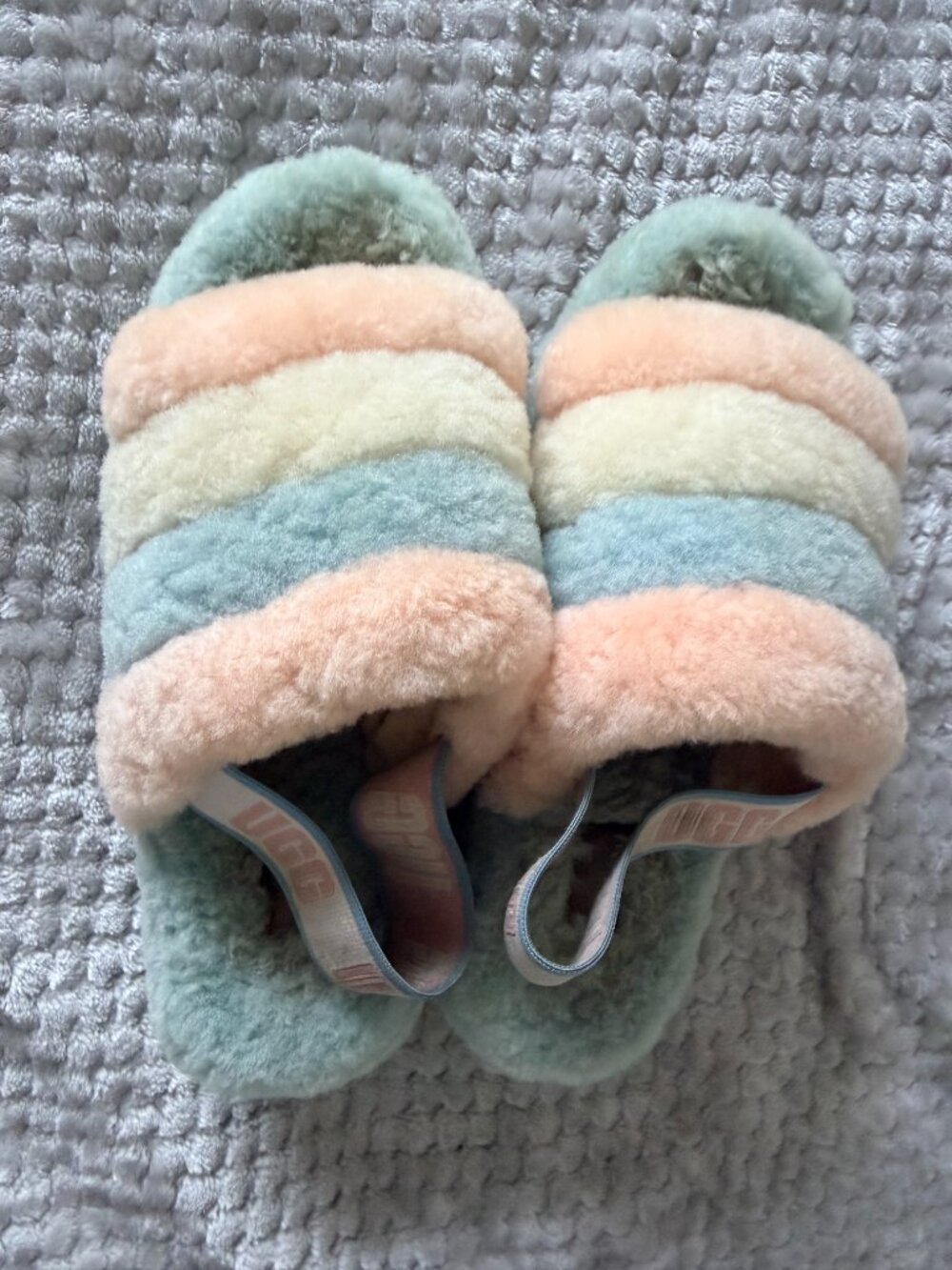 UGG Fluff Yeah Pastel Rainbow Shearling Slingback Slippers